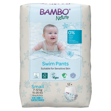 Bambo Nature Swim Pants, Small-Unisex Baby Swim Diaper Bambo Nature Pull On with Tear Away Seams Small Disposable Heavy Absorbency