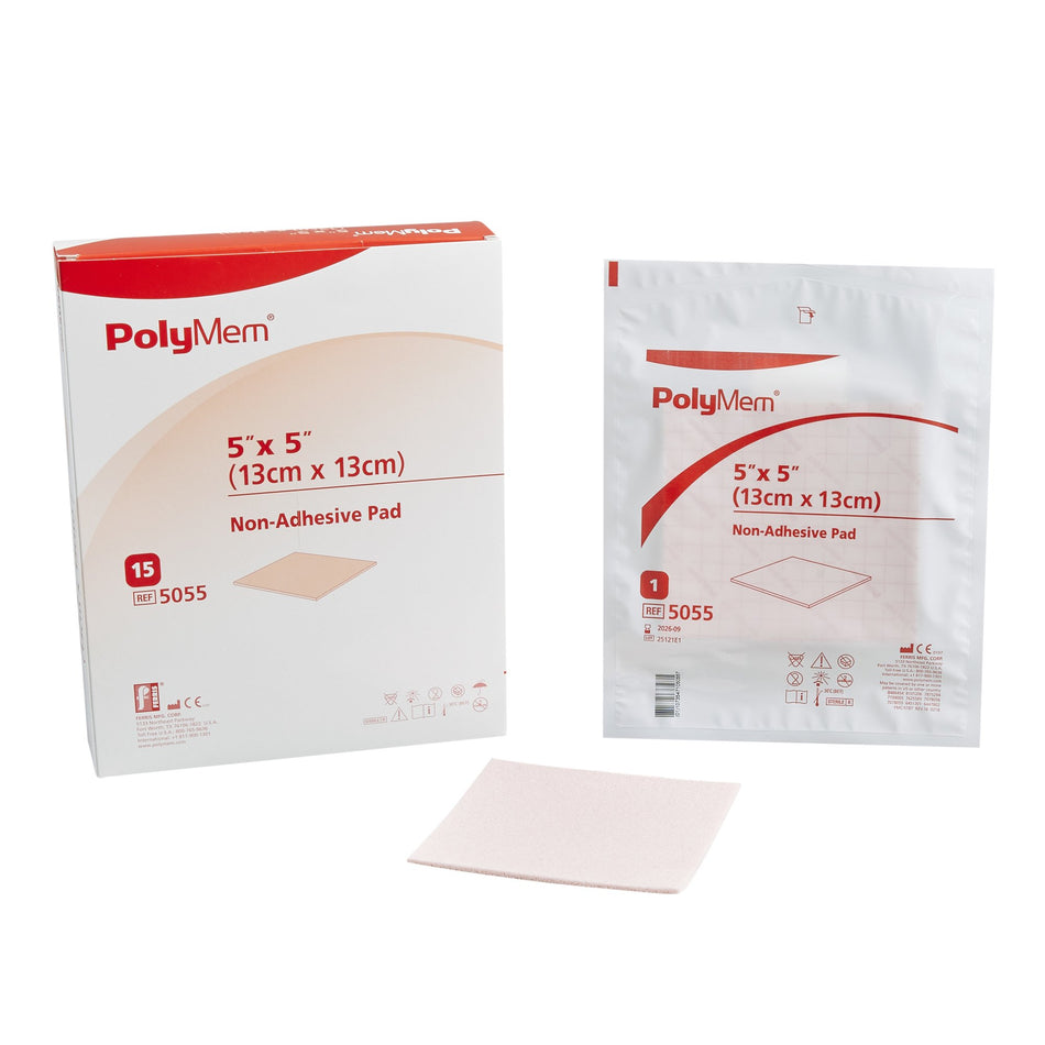 PolyMem� Nonadhesive without Border Foam Dressing, 5 x 5 Inch-Foam Dressing PolyMem� 5 X 5 Inch Without Border Film Backing Nonadhesive Square Sterile