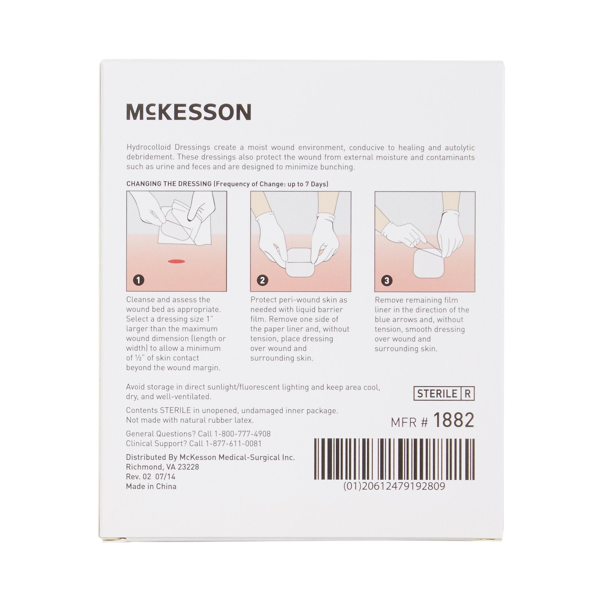 McKesson Hydrocolloid Dressing, 2 x 2 Inch-Thin Hydrocolloid Dressing McKesson Film Backing 2 X 2 Inch Square Hydrocolloid
