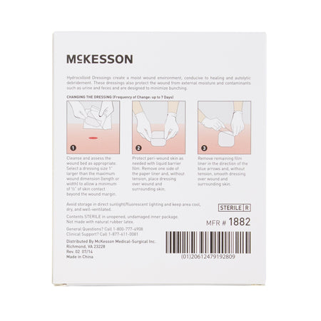 McKesson Hydrocolloid Dressing, 2 x 2 Inch-Thin Hydrocolloid Dressing McKesson Film Backing 2 X 2 Inch Square Hydrocolloid