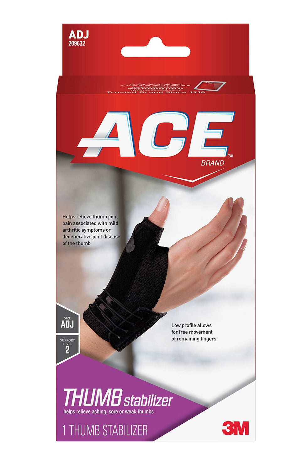 3M Ace Thumb Stabilizer, Breathable, Adjustable, Black-Thumb Stabilizer Ace Brand Deluxe Adult One Size Fits Most Lacing System Closure Right Hand Black