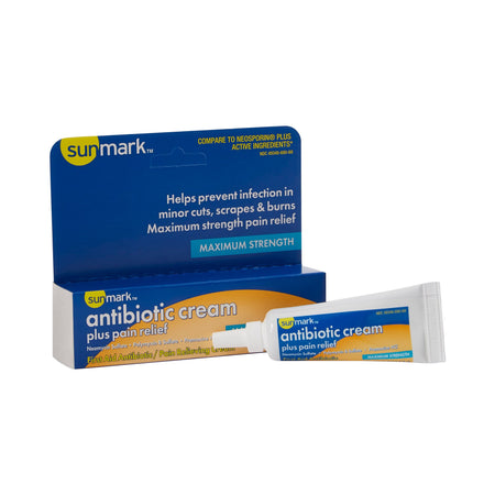 sunmark Antibiotic Cream Plus Pain Relief-First Aid Antibiotic with Pain Relief sunmark Cream 0.5 oz. Tube
