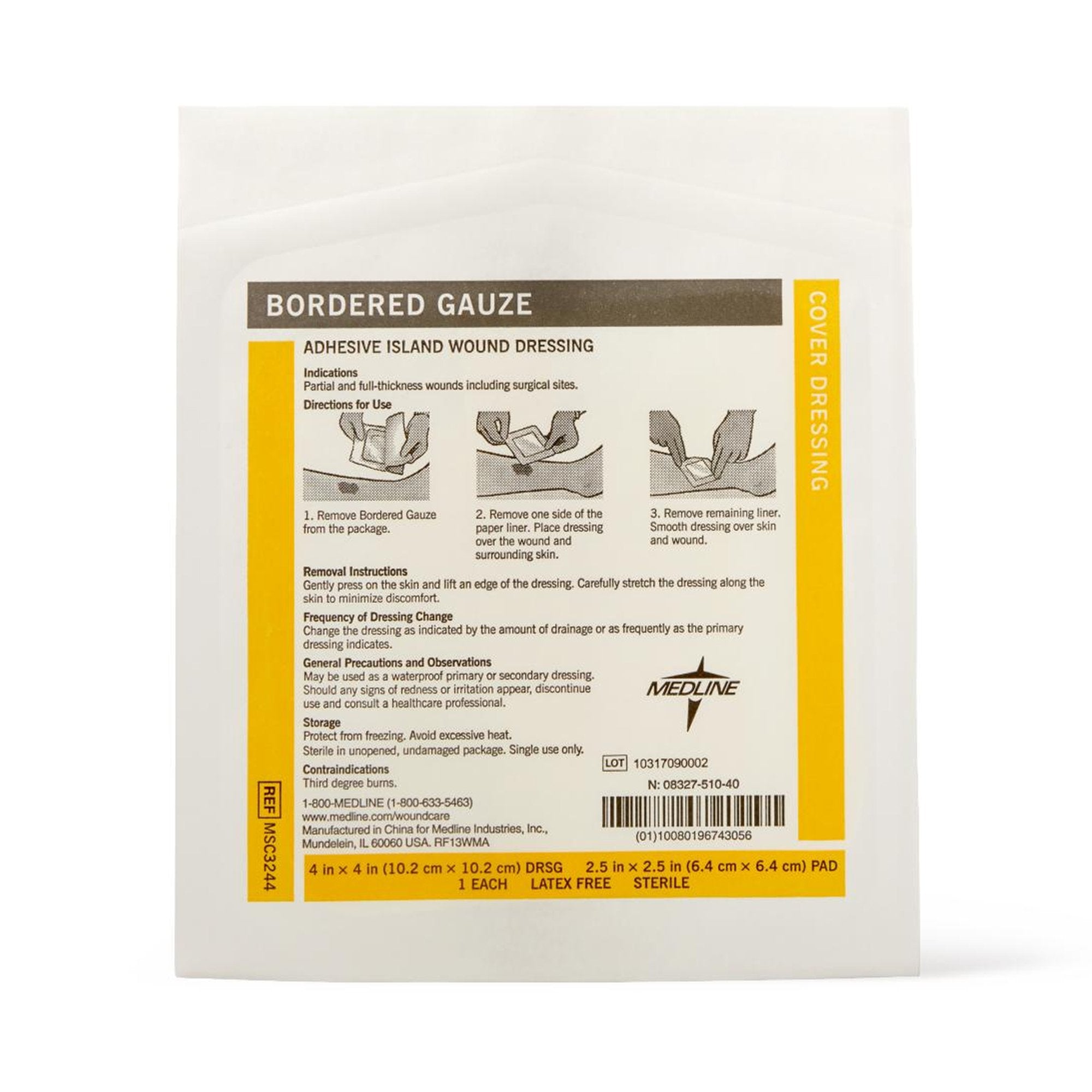 Medline Island Dressing, 4 x 4 Inch-Island Dressing Medline 4 X 4 Inch Square Sterile Water Resistant Nonwoven Backing