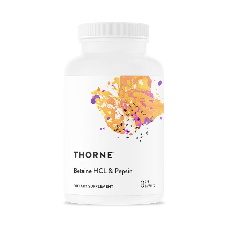 Thorne Betaine HCL & Pepsin Dietary Supplement-Dietary Supplement THORNE Betaine HCL / Pepsin Betaine Hydrochloride / Pepsin (Porcine) 1 g - 47 mg Strength Capsule 225 per Bottle