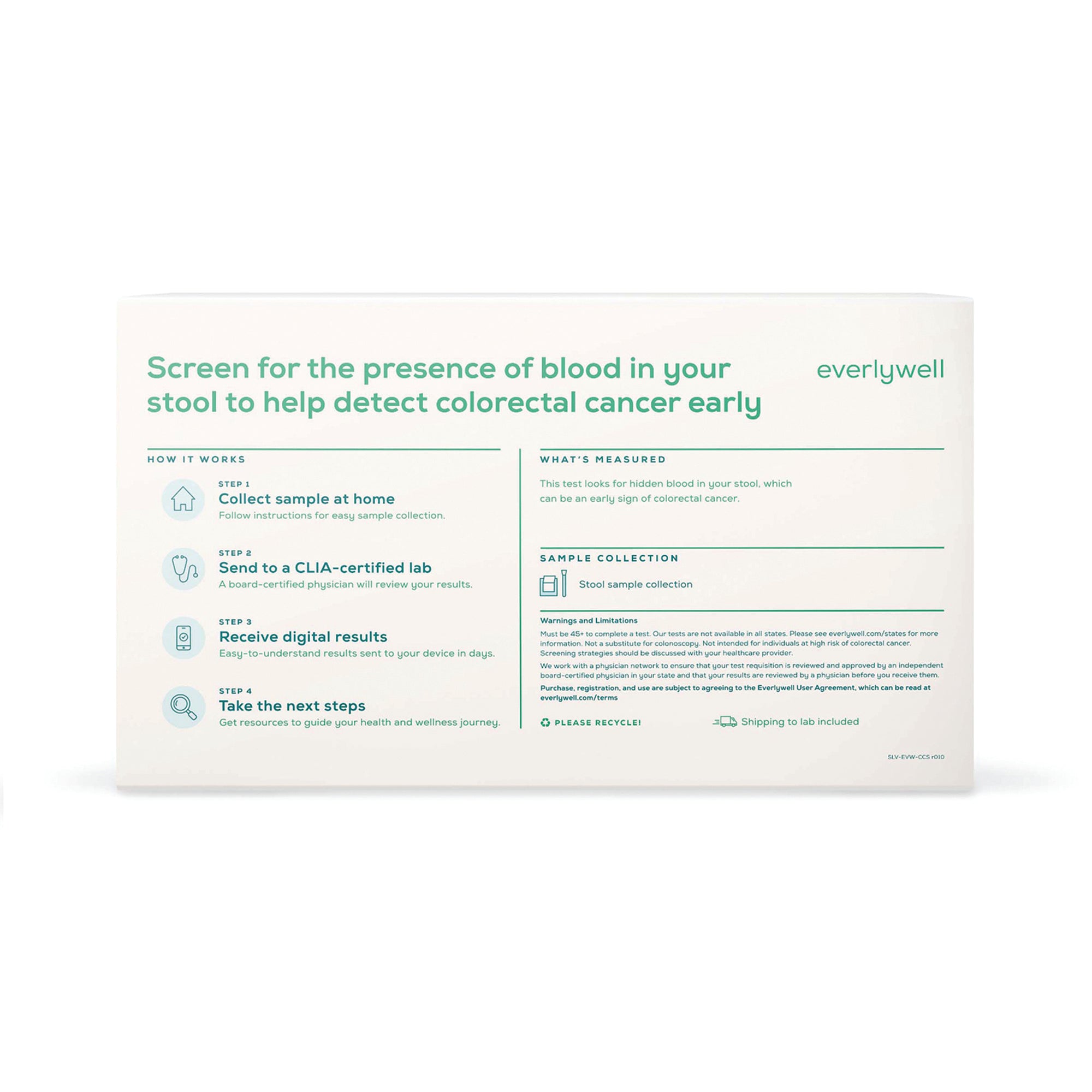 Everlywell Fecal Occult Blood Test (iFOB or FIT)-Fecal Specimen Collection Kit Everlywell Collection Tube NonSterile