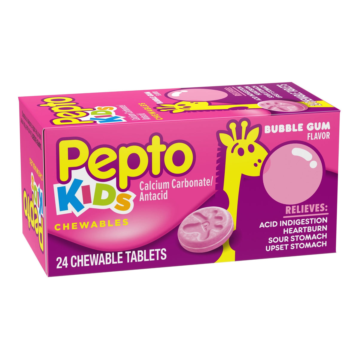 Pepto Kids Chewable Tablets Bubble Gum Flavor-Antacid Children's Pepto 400 mg Strength Chewable Tablet 24 per Box