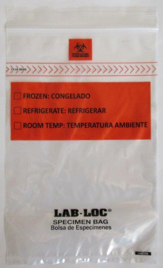 Lab-Loc Specimen Transport Bag with Document Pouch, Zip Closure, 6 x 9 Inch-Specimen Transport Bag with Document Pouch Lab-Loc 6 X 9 Inch Zip Closure Biohazard Symbol / Storage Instructions NonSterile