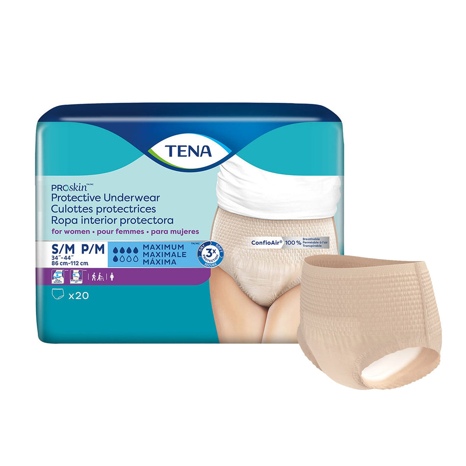 Tena ProSkin Maximum Absorbent Underwear for Women, Small / Medium-Female Adult Absorbent Underwear TENA ProSkin Protective Pull On with Tear Away Seams Small / Medium Disposable Moderate Absorbency