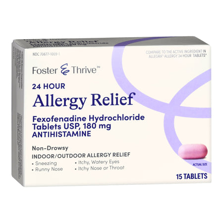 Foster & Thrive 24 Hour Allergy Relief Fexofenadine HCl USP 180 mg Tablets-Allergy Relief Foster & Thrive 180 mg Strength Tablet 15 per Box