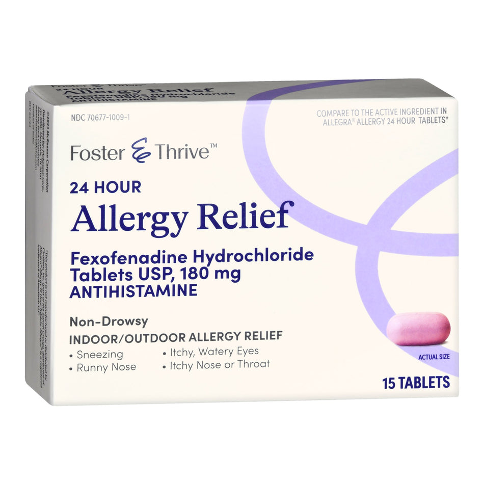 Foster & Thrive 24 Hour Allergy Relief Fexofenadine HCl USP 180 mg Tablets-Allergy Relief Foster & Thrive 180 mg Strength Tablet 15 per Box