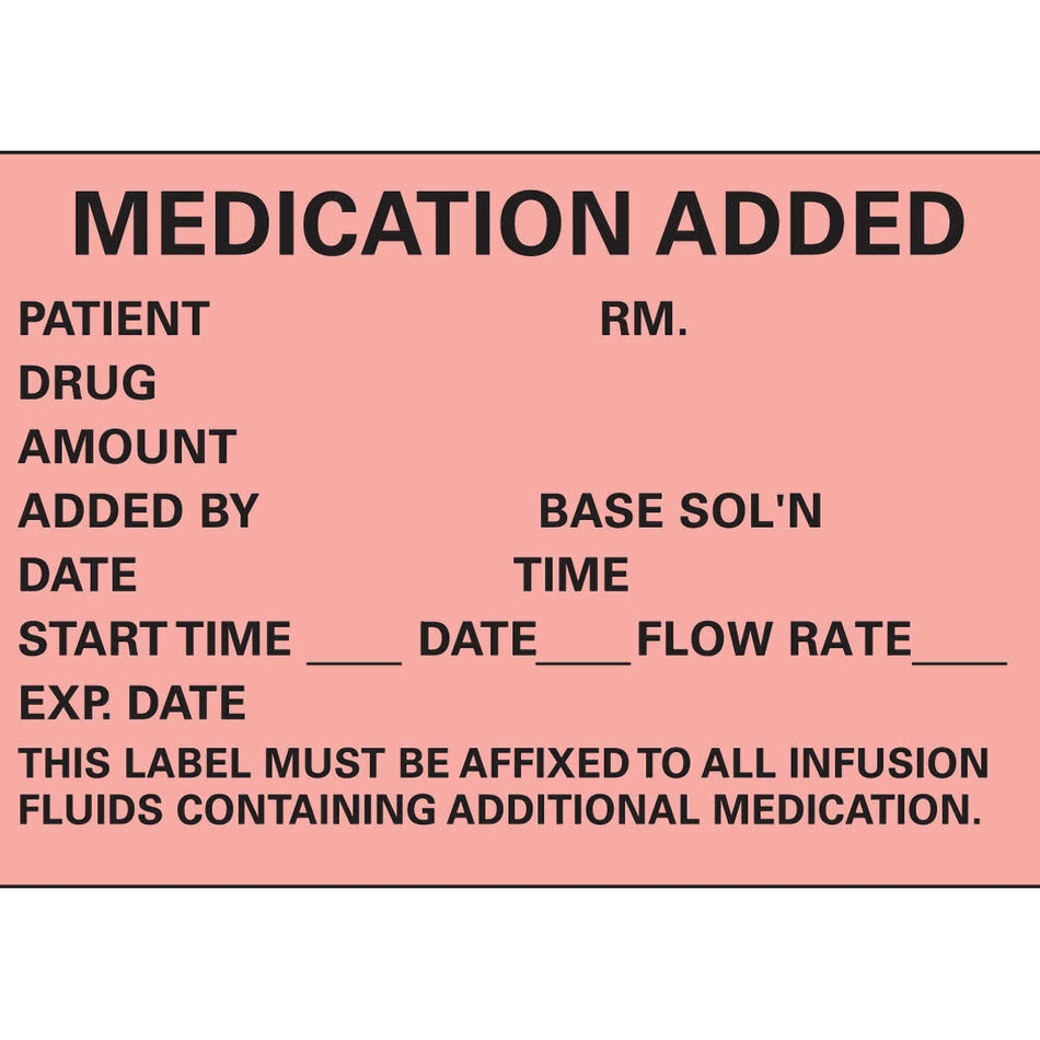 Timemed Medication Added Pre-Printed Label, 2.5 x 1.75 Inch-Pre-Printed Label Timemed Anesthesia Label Fluorescent Red Paper Medication Added Black Medication Instruction 1-3/4 X 2-1/2 Inch