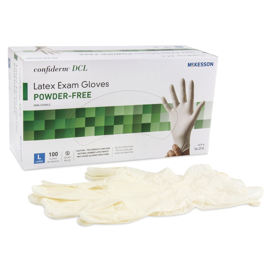 McKesson Confiderm Latex Exam Glove, Large, Ivory-Exam Glove McKesson Confiderm Large NonSterile Latex Standard Cuff Length Smooth Ivory Not Rated