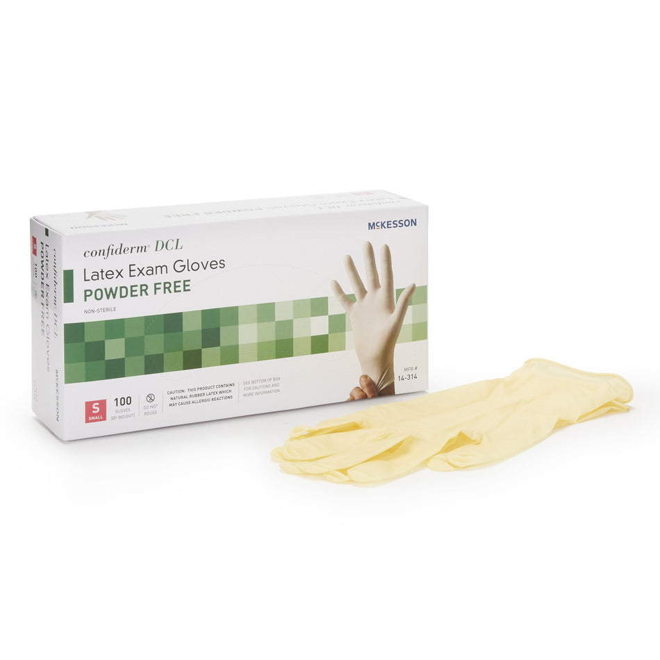 McKesson Confiderm Latex Exam Glove, Small, Ivory-Exam Glove McKesson Confiderm Small NonSterile Latex Standard Cuff Length Smooth Ivory Not Rated