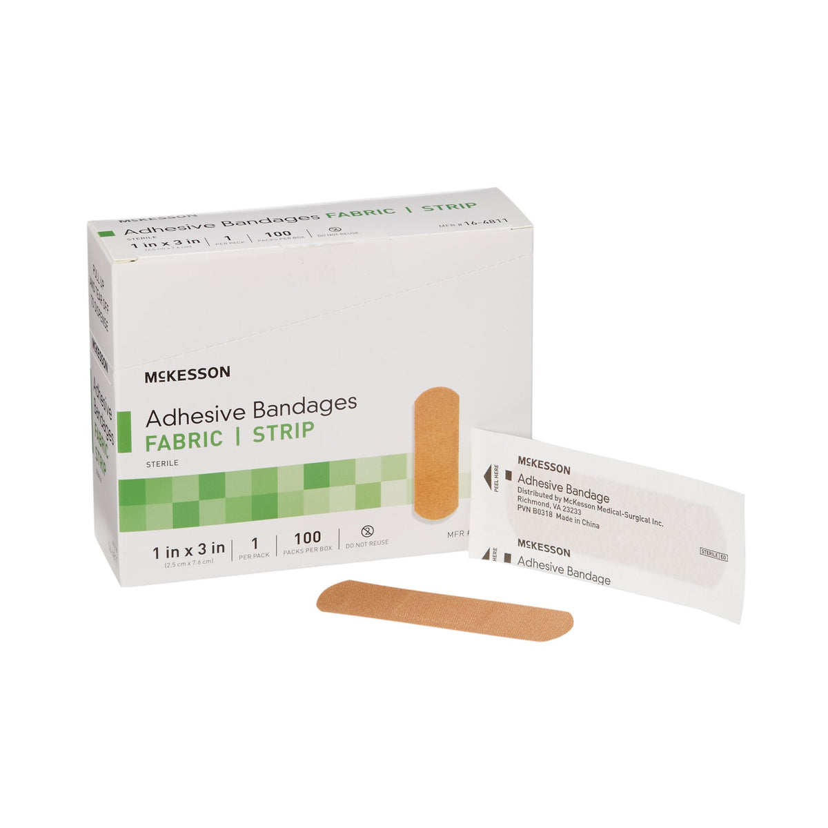 McKesson Tan Adhesive Strip, 1 x 3 Inch-Adhesive Strip McKesson 1 X 3 Inch Fabric Rectangle Tan Sterile