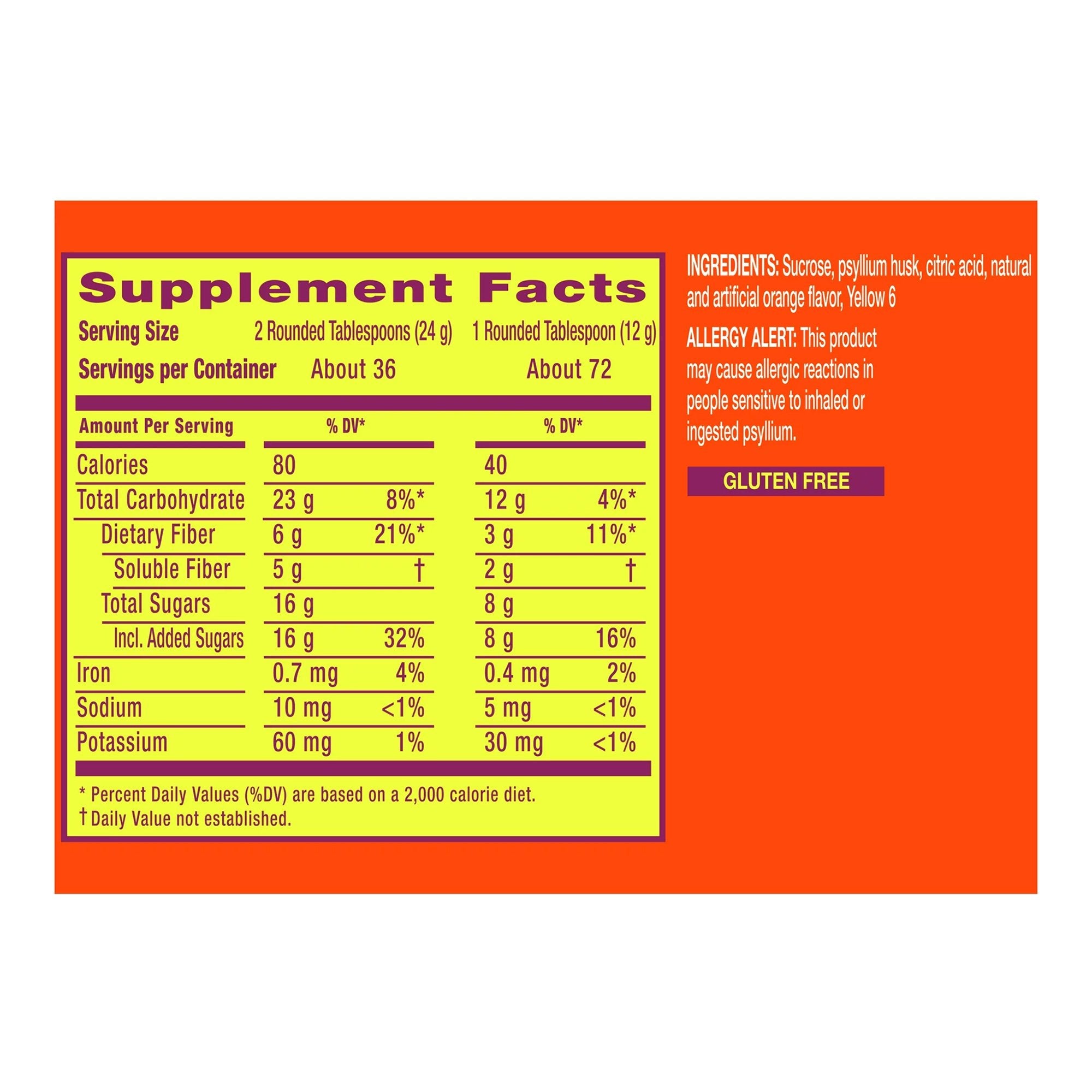 Metamucil Psyllium Husk Fiber Supplement-Fiber Supplement Metamucil Orange Flavor Powder 30 oz. 3.4 Gram Strength Psyllium Husk