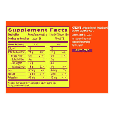 Metamucil Psyllium Husk Fiber Supplement-Fiber Supplement Metamucil Orange Flavor Powder 30 oz. 3.4 Gram Strength Psyllium Husk