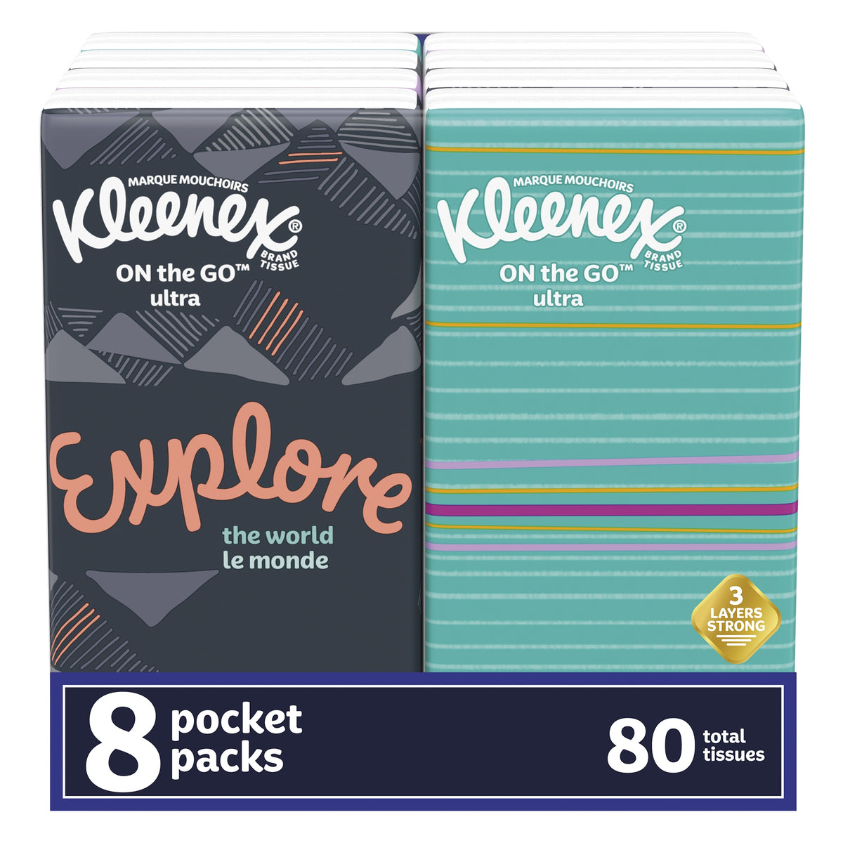 Kleenex Pocket Pack Facial Tissue-Kleenex Pocket Pack Facial Tissue White 8-3/5 X 8-3/10 Inch 10 Count