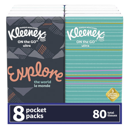 Kleenex Pocket Pack Facial Tissue-Kleenex Pocket Pack Facial Tissue White 8-3/5 X 8-3/10 Inch 10 Count