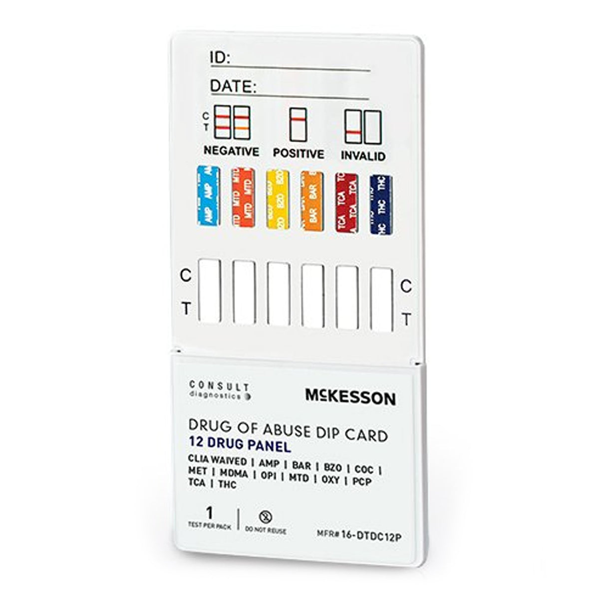 McKesson Consult 12-Drug Panel with Adulterants Drugs of Abuse Test Kit-"Drugs of Abuse Test Kit McKesson Consult AMP, BAR, BZO, COC, mAMP/MET, MDMA, MOP, MTD, OXY, PCP, TCA, THC 25 Tests CLIA Waived"