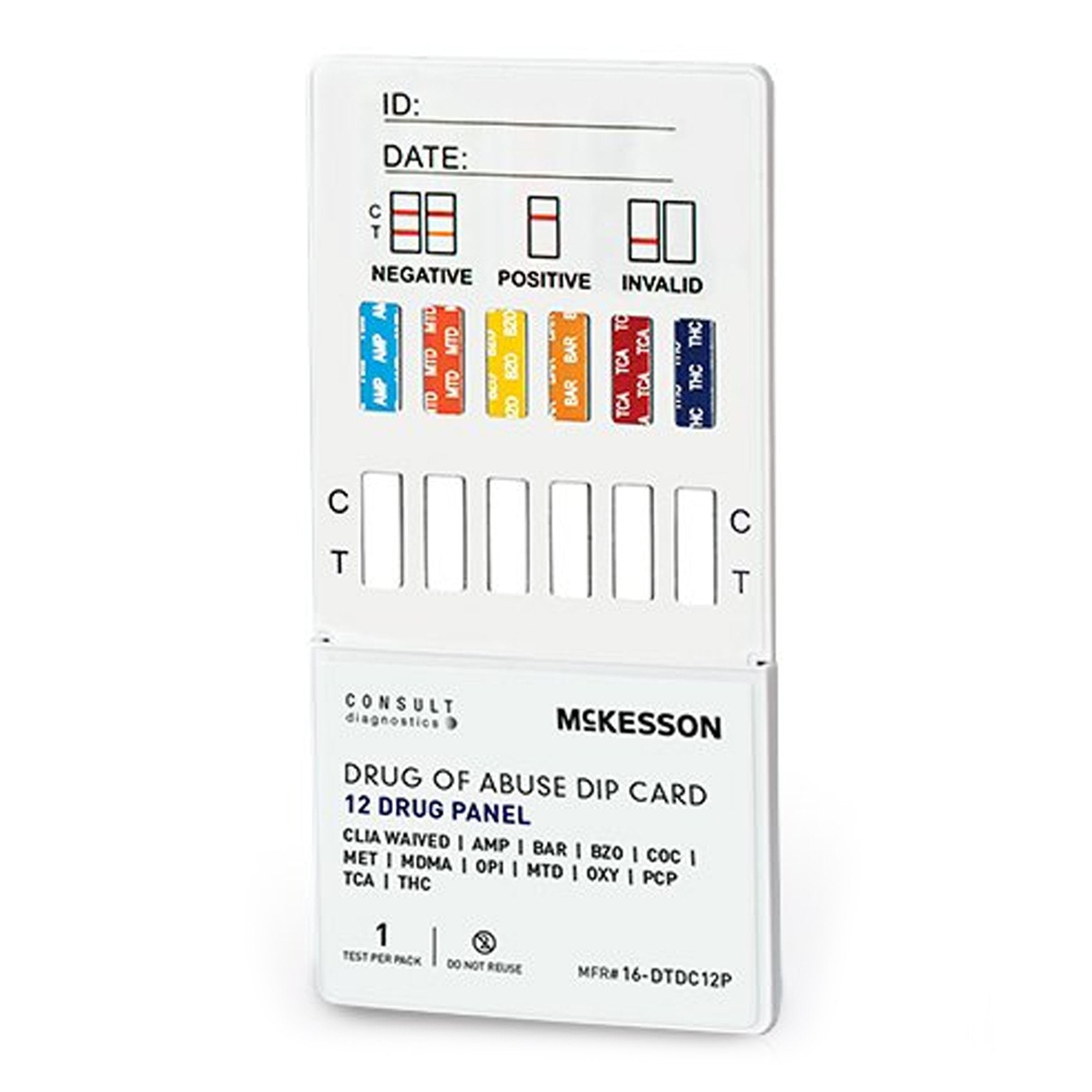 McKesson Consult 12-Drug Panel with Adulterants Drugs of Abuse Test Kit-"Drugs of Abuse Test Kit McKesson Consult AMP, BAR, BZO, COC, mAMP/MET, MDMA, MOP, MTD, OXY, PCP, TCA, THC 25 Tests CLIA Waived"