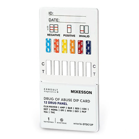 McKesson Consult 12-Drug Panel with Adulterants Drugs of Abuse Test Kit-"Drugs of Abuse Test Kit McKesson Consult AMP, BAR, BZO, COC, mAMP/MET, MDMA, MOP, MTD, OXY, PCP, TCA, THC 25 Tests CLIA Waived"