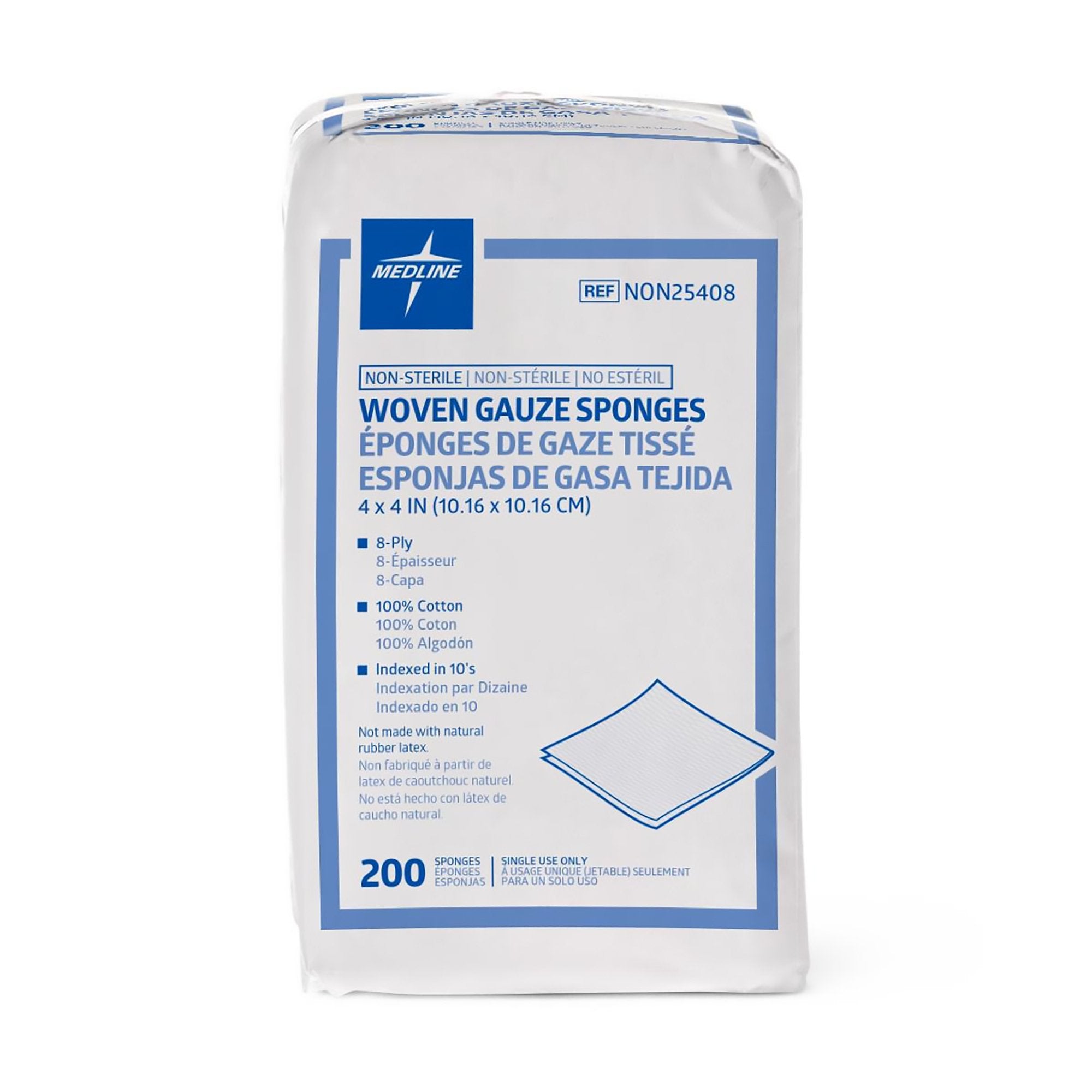 Medline Gauze Sponge, 4 x 4 Inch, 8-Ply-Gauze Sponge Medline 4 X 4 Inch 8-Ply NonSterile 200 per Pack