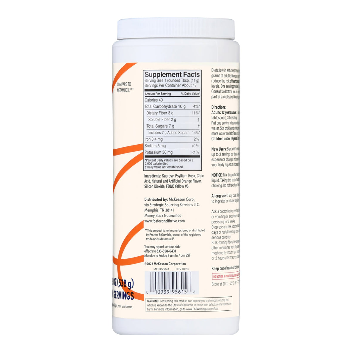 Foster & Thrive Fiber Powder Original Texture Orange-Fiber Supplement Foster & Thrive Orange Flavor Powder 19 oz. Psyllium Husk