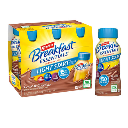 Carnation Breakfast Essentials Light Start Chocolate Nutritional Drink, 8-ounce bottle-Oral Supplement Carnation Breakfast Essentials Light Start Rich Chocolate Flavor Liquid 8 oz. Bottle