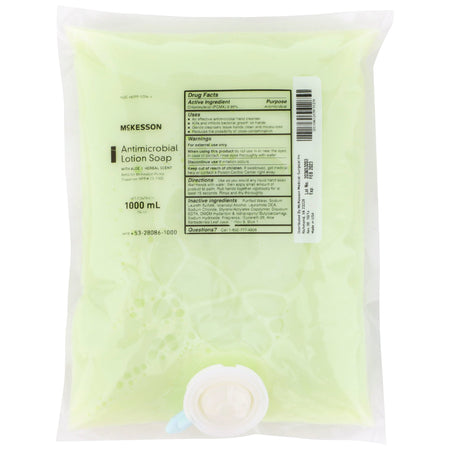 McKesson Antimicrobial Lotion Soap, Herbal Scent, With Aloe, 1,000 mL Refill Bag-"Antimicrobial Soap McKesson Lotion 1,000 mL Dispenser Refill Bag Herbal Scent"