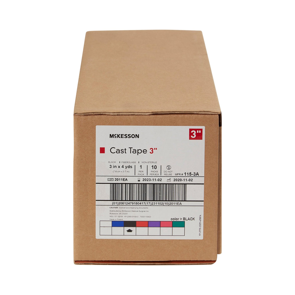 McKesson Black Cast Tape, 3 Inch x 4 Yard-Cast Tape McKesson 3 Inch X 12 Foot Fiberglass Black