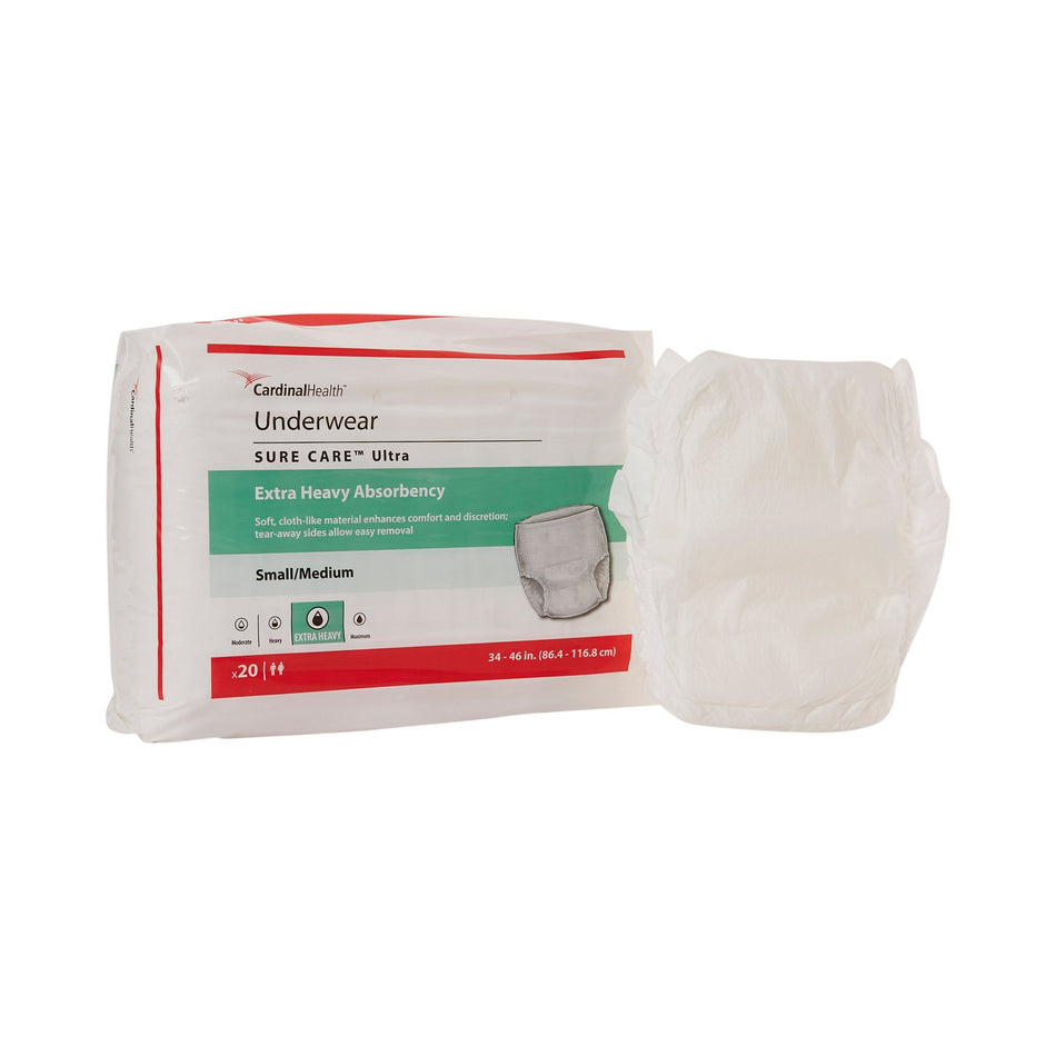 Sure Care Ultra Extra Heavy Absorbent Underwear, Small / Medium-Unisex Adult Absorbent Underwear Sure Care Ultra Pull On with Tear Away Seams Medium Disposable Heavy Absorbency