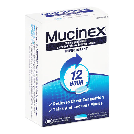 Mucinex Guaifenesin Cold and Cough Relief-Cold and Cough Relief Mucinex 600 mg Strength Extended Release Tablet 100 per Bottle