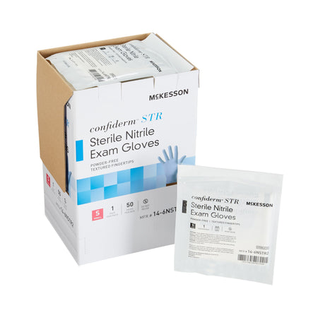 McKesson Confiderm STR Nitrile Exam Glove, Small, Blue-Exam Glove McKesson Confiderm STR Small Sterile Pair Nitrile Standard Cuff Length Textured Fingertips Blue Not Rated