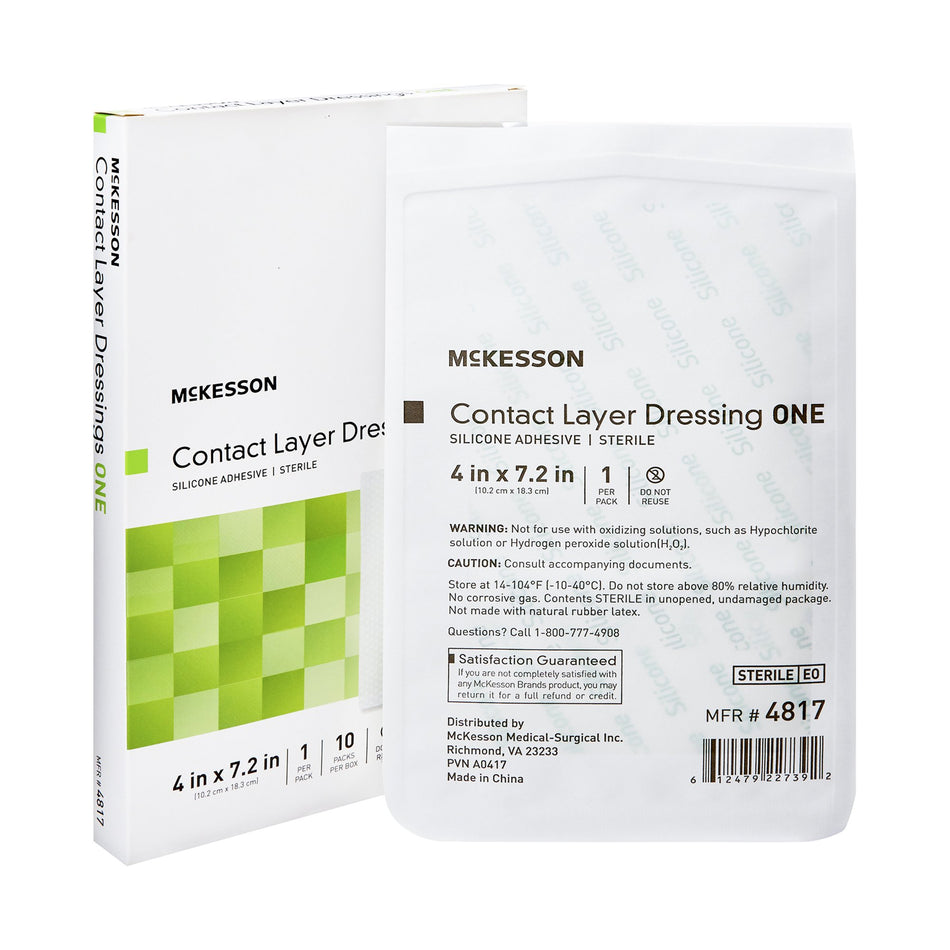 McKesson Silicone Wound Contact Layer Dressing, 4 x 7-2/5 Inch-Wound Contact Layer Dressing McKesson 4 X 7.2 Inch Sterile