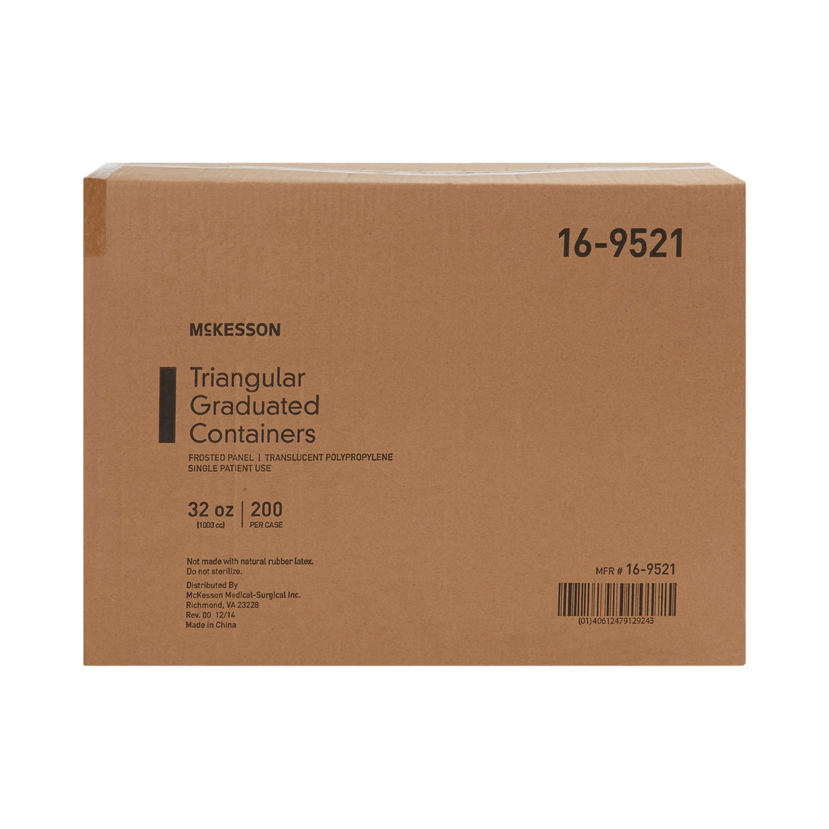 McKesson Triangular Graduated Container, 32 ounce capacity-"Graduated Container McKesson Triangular Polypropylene 1,000 mL (32 oz.)"
