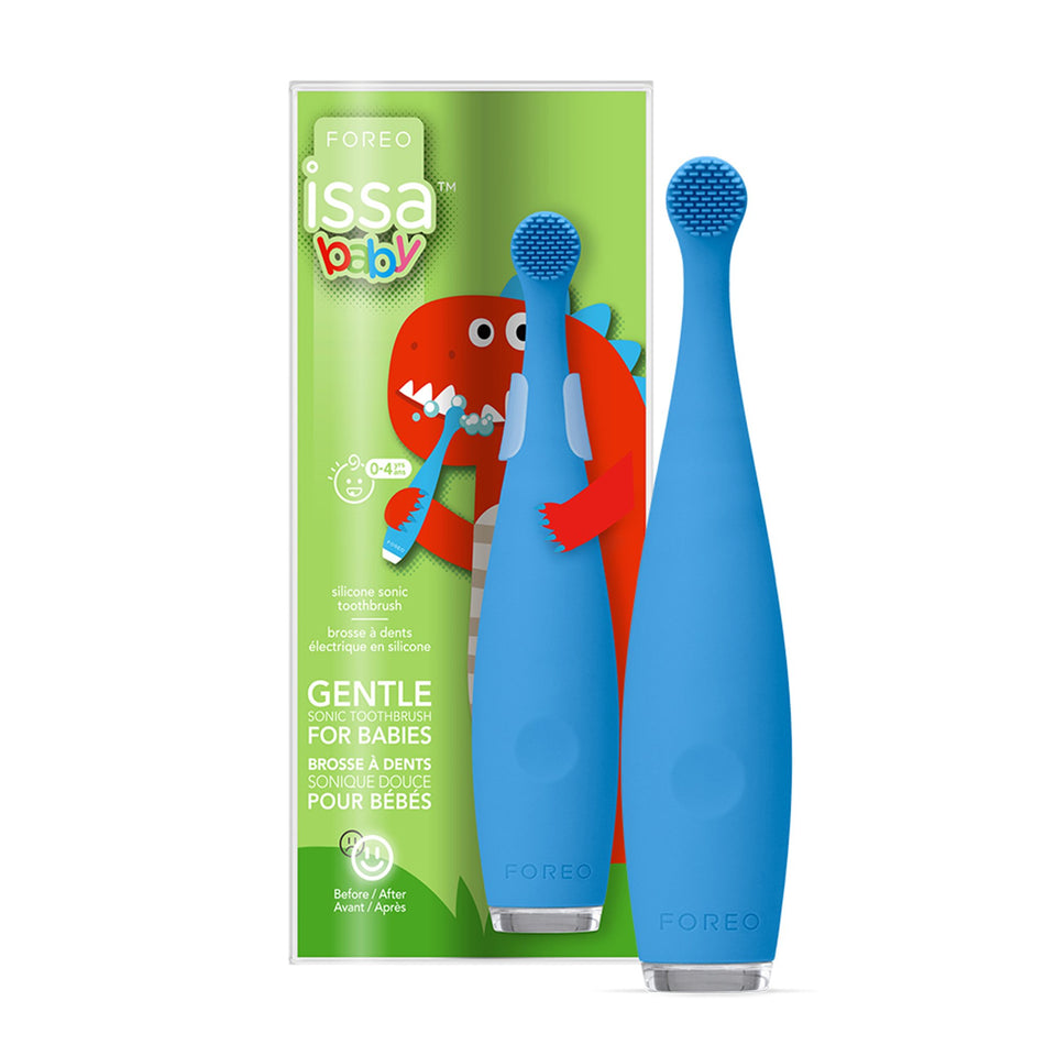 ISSA� baby Soft Silicone Sonic Toothbrush, Bubble Blue Dino-Sonic Toothbrush ISSA� baby Bubble Blue Dino Ages Birth to 4 Years Silicone