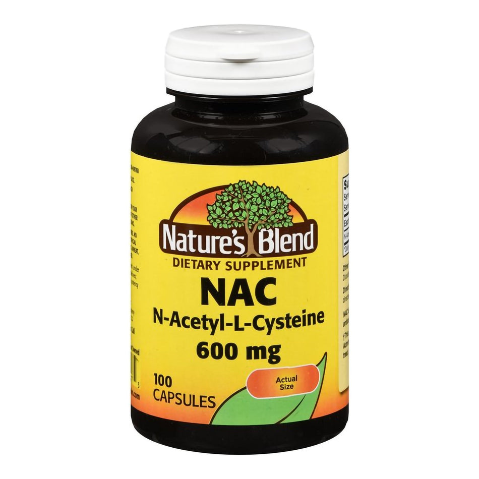 Nature's Blend NAC 600 mg Capsules-Dietary Supplement Nature's Blend acetylcysteine 600 mg Strength Capsule 100 per Bottle