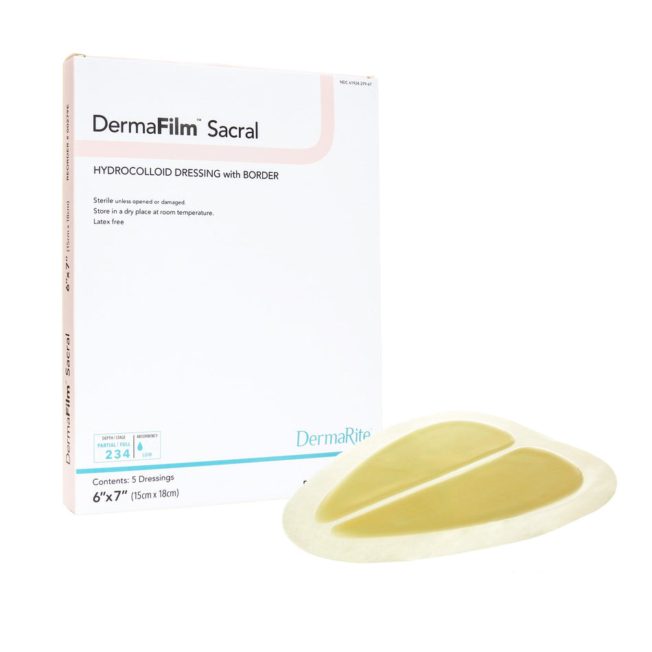 DermaFilm� Hydrocolloid Dressing, 6 x 7 Inch Sacral-Hydrocolloid Dressing DermaFilm� Film Backing 6 X 7 Inch Sacral Hydrocolloid / Film