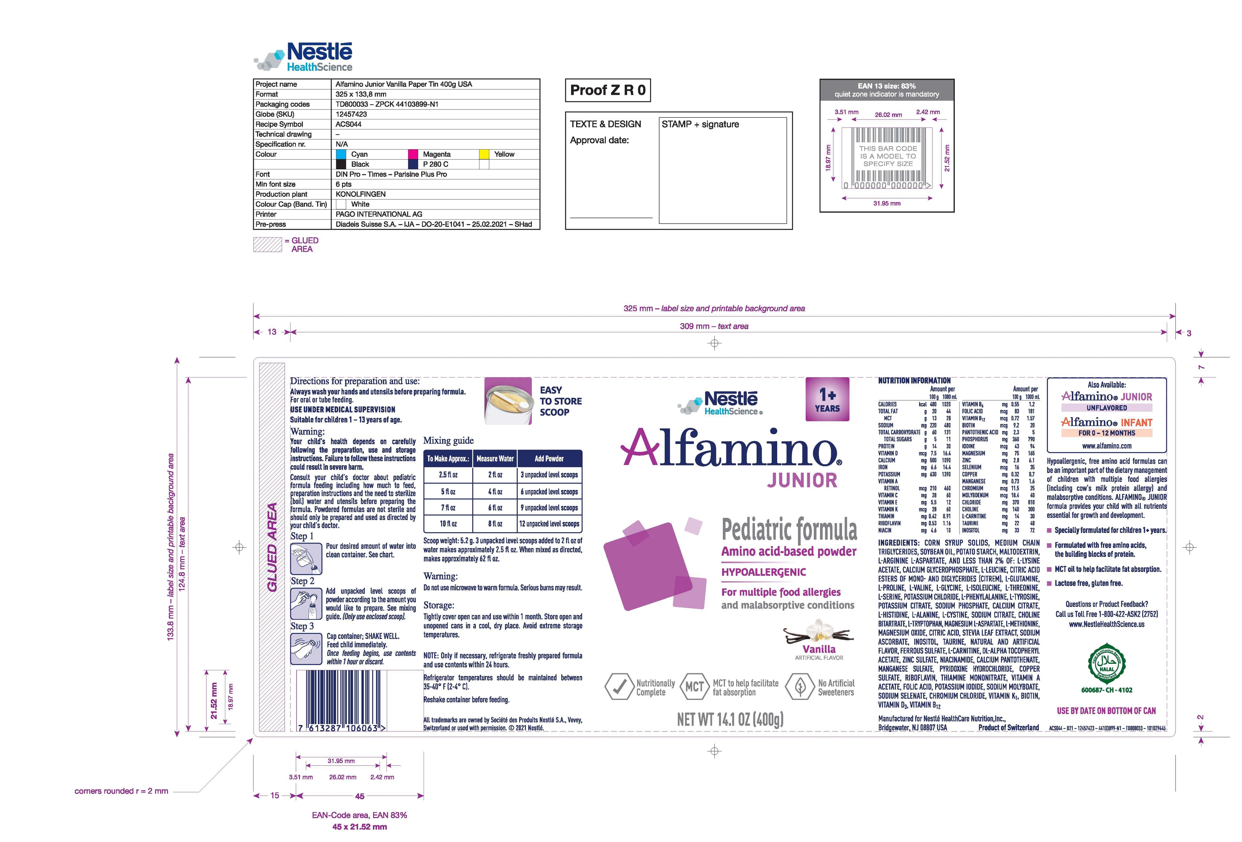 Alfamino® Junior Amino Acid–Based Pediatric Formula, Vanilla, 14.1-ounce can - Nutritionals and Feeding Supplies>Nutrition...