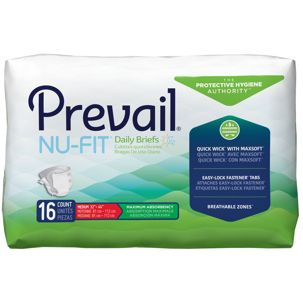 Prevail Nu-Fit Maximum Absorbency Incontinence Brief, Medium-Unisex Adult Incontinence Brief Prevail Nu-Fit Medium Disposable Heavy Absorbency
