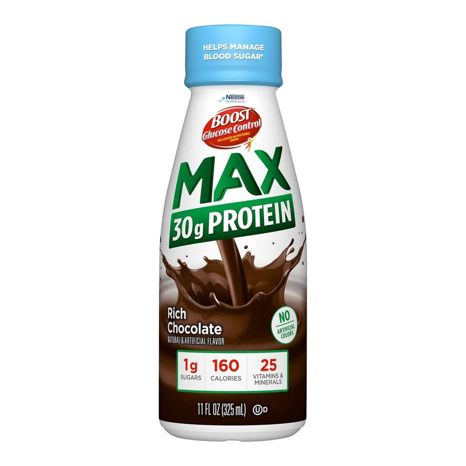 Boost Glucose Control Max Chocolate Balanced Nutritional Drink, 11-ounce bottle-Oral Supplement Boost Glucose Control Max Rich Chocolate Flavor Liquid 11 oz. Bottle