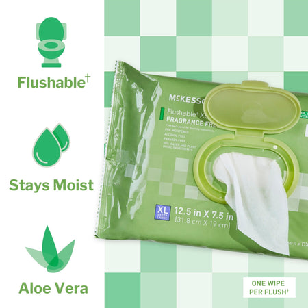 McKesson Flushable* Wet Wipes XL - Unscented, 48 Wipes per Pack - Personal Hygiene>Skin Care>Personal Wipes - McKesson Brand