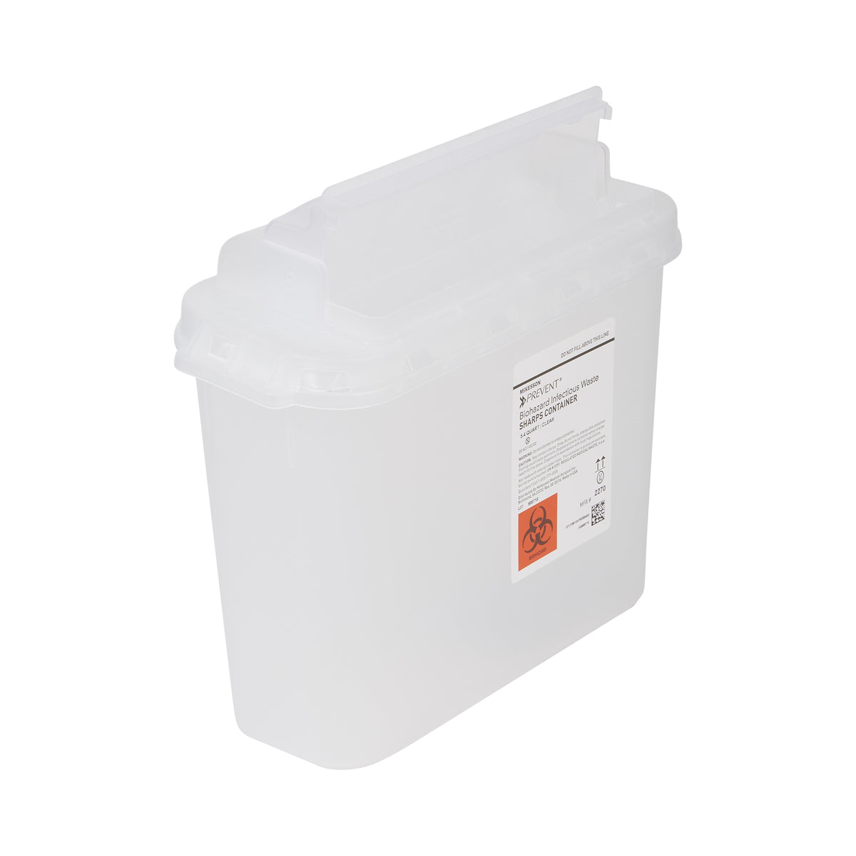 McKesson Prevent Clear Sharps Container, 5.4-Quart, 11 x 12 x 4-3/4 Inch-Sharps Container McKesson Prevent Translucent Base 11 H X 12 W X 4-3/4 D Inch Horizontal Entry 1.35 Gallon