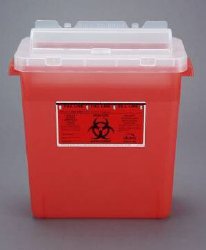 Bemis Sentinel Multi-purpose Sharps Container, 3 Gallon, 15 x 13-7/8 x 6-7/8 Inch-Sharps Container Bemis Sentinel Translucent Red Base 15 H X 13-7/8 L X 6-7/8 W Inch Horizontal Entry 3 Gallon