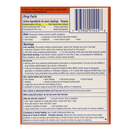 Vicks DayQuil Cold & Flu Multi-Symptom Relief LiquiCaps-Cold and Cough Relief Vicks 325 mg - 10 mg - 5 mg Strength Gelcap 16 per Box