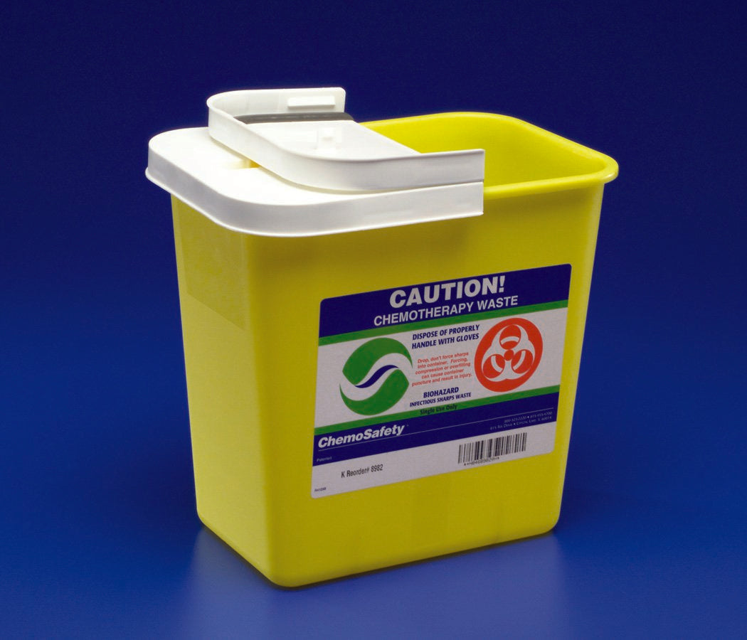 SharpSafety Chemotherapy Waste Container, 18 Gallon, 26 x 18 x 12 Inch-Chemotherapy Waste Container SharpSafety Yellow Base 26 H X 18-1/4 W X 12-3/4 D Inch Horizontal Entry 18 Gallon