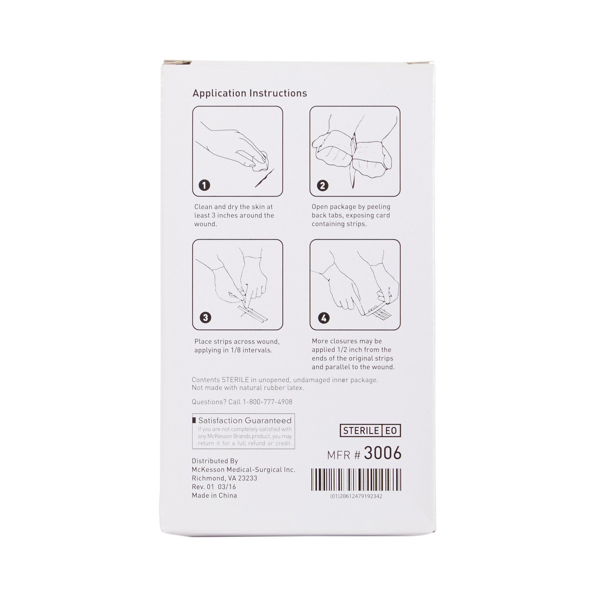 McKesson Skin Closure Strip, 1/8 X 3 Inches-Skin Closure Strip McKesson 1/8 X 3 Inch Nonwoven Material Reinforced Strip White