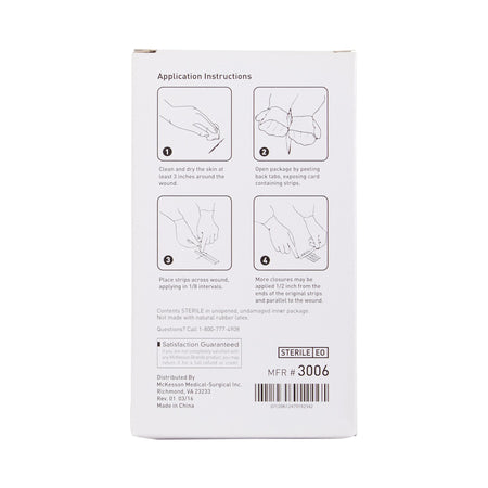 McKesson Skin Closure Strip, 1/8 X 3 Inches-Skin Closure Strip McKesson 1/8 X 3 Inch Nonwoven Material Reinforced Strip White