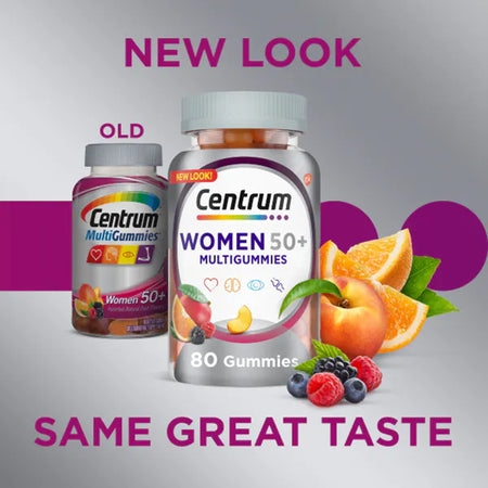Centrum Women 50+ MultiGummies Assorted Natural Fruit Flavors-Multivitamin Supplement Centrum Women 50+ Gummy 80 per Bottle Fruit Flavor