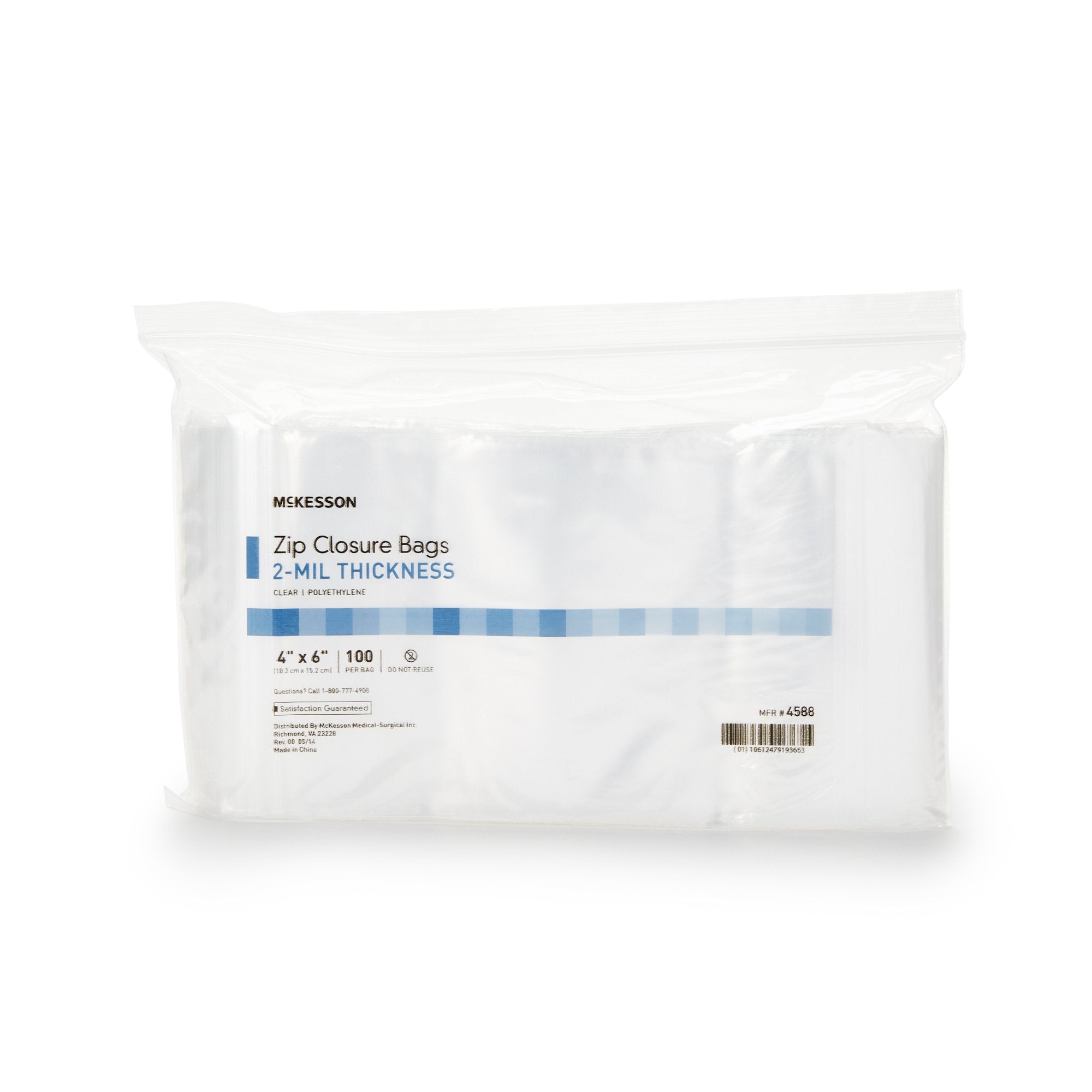 McKesson 4 X 6 Inch Zip Closure Bag-Reclosable Bag McKesson 4 X 6 Inch Polyethylene Clear Zipper Closure